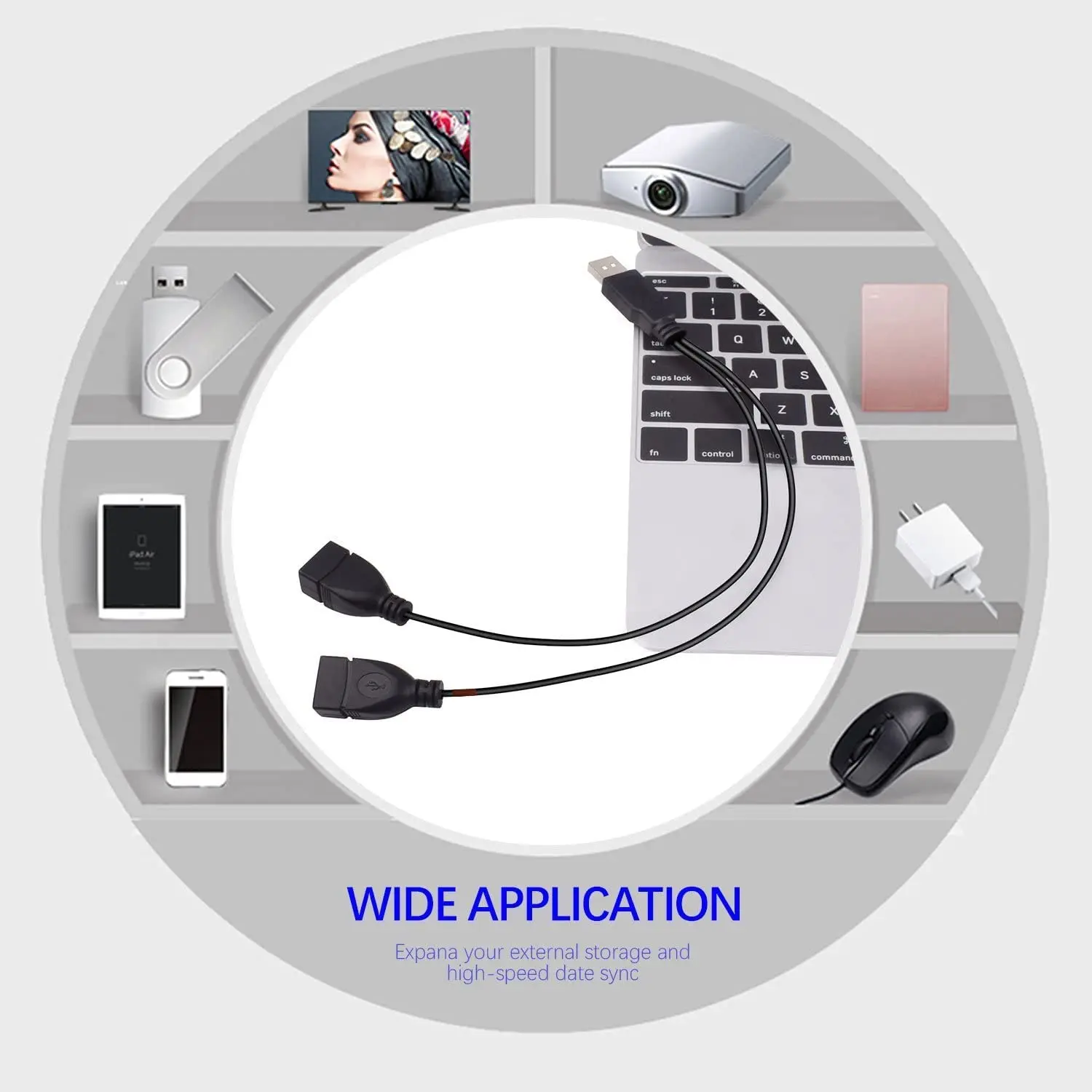 PC 차량용 USB 2.0 분배기 Y 케이블, 1 수-2 암 연장 코드, 전원 어댑터 컨버터, 데이터 전송 충전 케이블