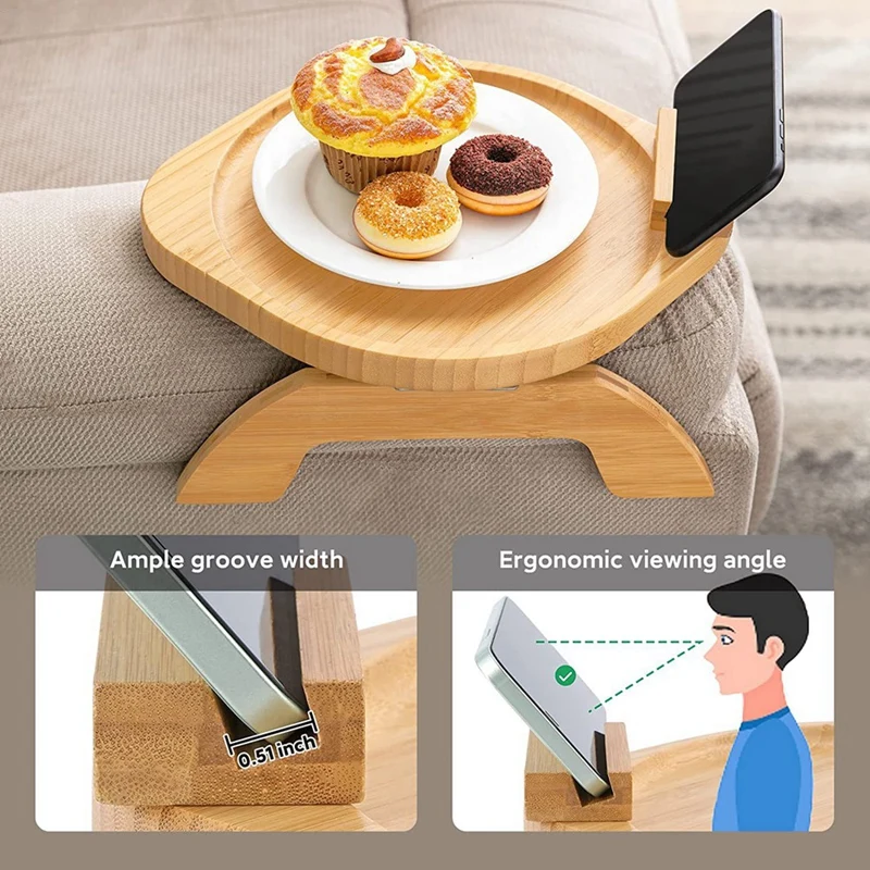 Couch Arm Table Sofa Armrest Tray Couch Arm Tray With 360° Rotatable For Eating Round Durable Easy To Use