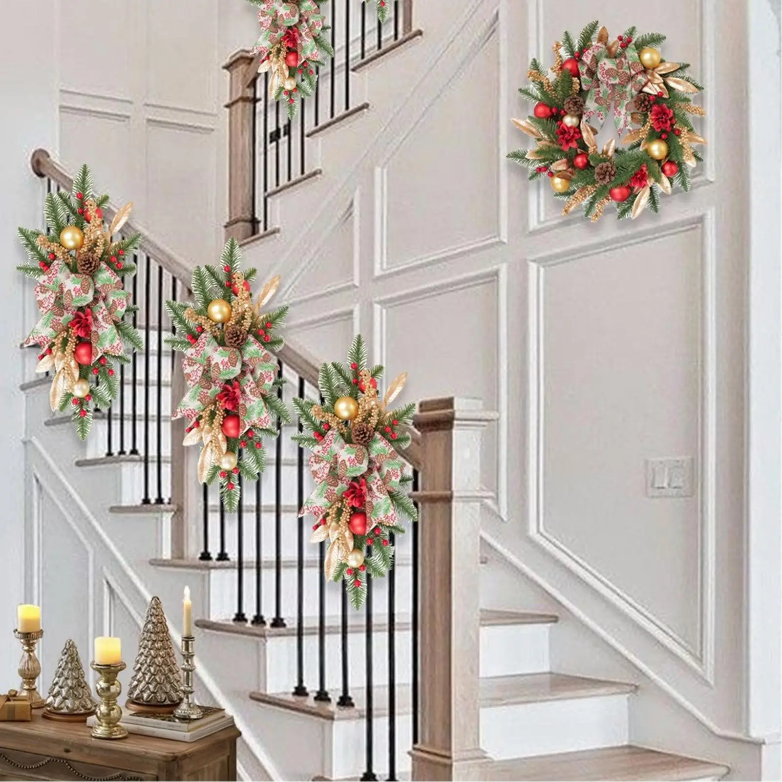 

Рождественские венки для входной двери 22-дюймовый искусственный домашний декор с бантом и сосновой шишкой Рождественский венок с красной ягодой для помещения