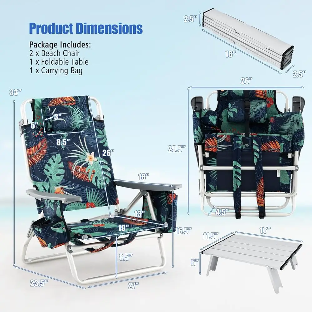 Tragbarer Strandstuhl mit Tisch, Kühltasche, Getränkehaltern und Handtuchstange