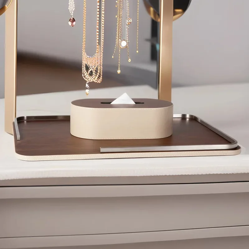 Simple modern light luxury walnut leather tray tissue box ornament