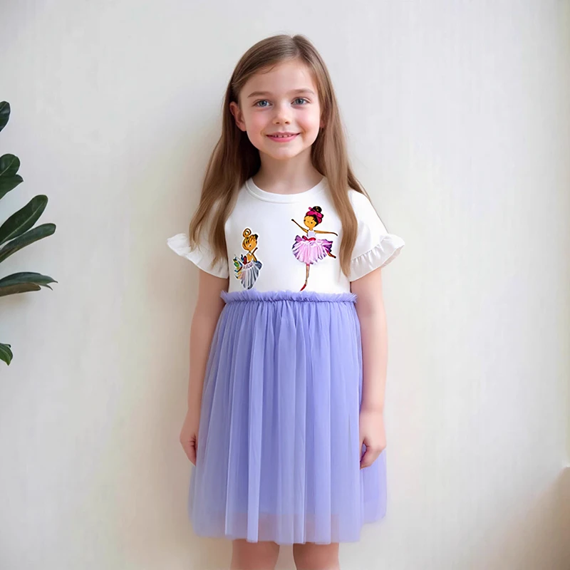 Little Maven Mädchen Prinzessin Ballett Mesh Kleider Sommer Kinder Kleider Baumwolle Baby einteiliges Kleid für Mädchen Party Kleider