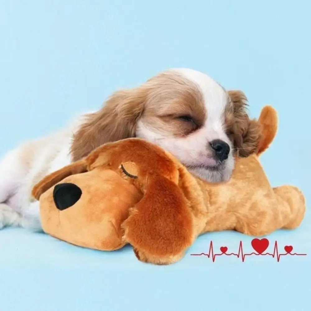 

Cute Sleep Aid Dog Heartbeat Anxiety Relief Behavioral Training Lying Dog Fidget Soft Stuffed Animal Puppy Doll Room Decor