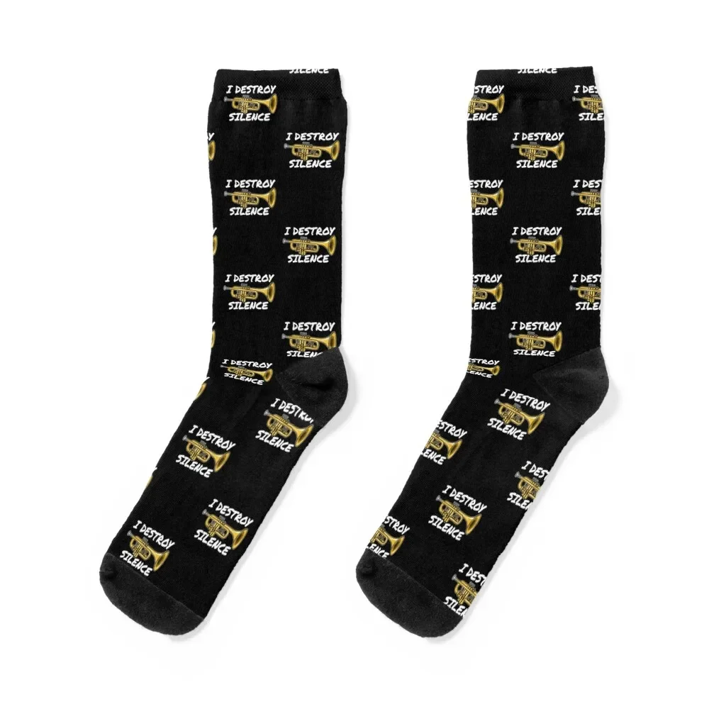 

I Destroy Silence Trumpet Player Trumpeter Brass Musician Socks kawaii christmas gift Socks Man Women's