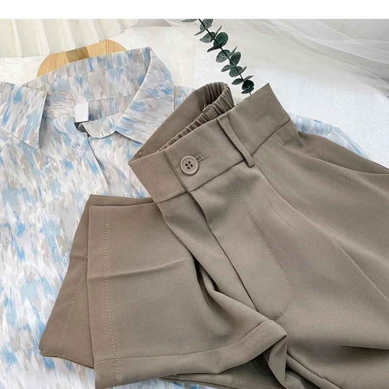 Women's New Spring And Summer Korean Solid Color Straight Suit Pants High Waist Loose Thin Temperament Nine Small Suit Pants