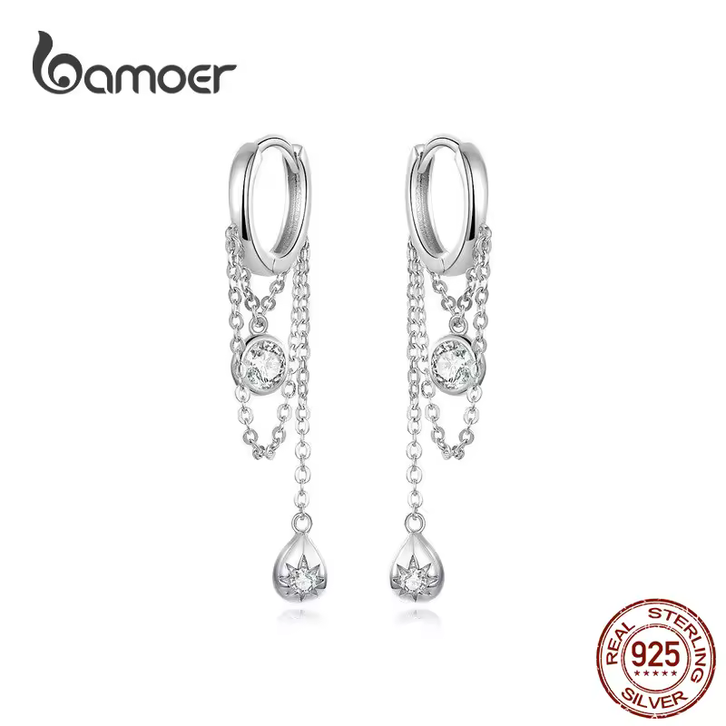 Bamoer ואטארדרוף עגול גיאומטרי שרשרת להתנדנד עגילים לנשים סטרלינג כסף נשי תכשיטים Orecchini SCE638