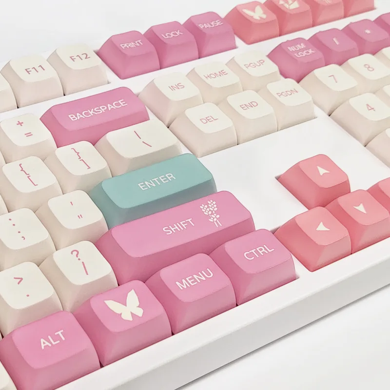 Imagem -02 - Butterfly Pbt Material Key Cap Xda Keycaps Rosa Roxo Apto para Gmk 61 68 84 87 96 90 104 108 Teclado Mecânico