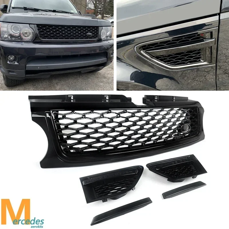 For Land Rover Range Rover Sport 2010-2013 Gloss Black Front Grille Air Side Vents