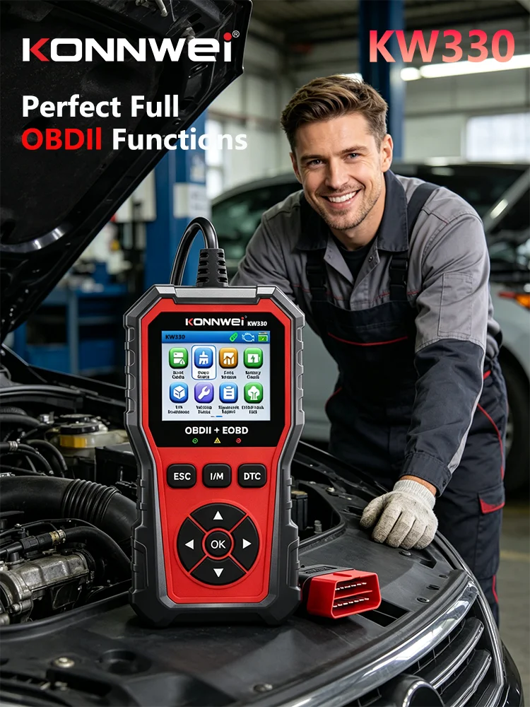 2026 KONNWEI KW330 Auto diagnoseapparaat OBD2, uitlezer en wist foutcodes motor en accu, realtime gegevens, OBD foutscanner voor auto's - afbeelding 2