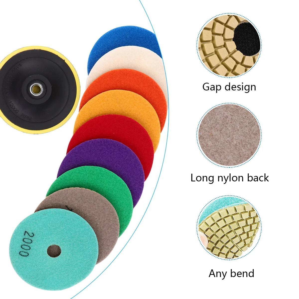 

10Pcs Diamond Polishing Pads Grinding Slices for Concrete Glass Marble Stone Wet Polishing Durable Safe Long Service Time
