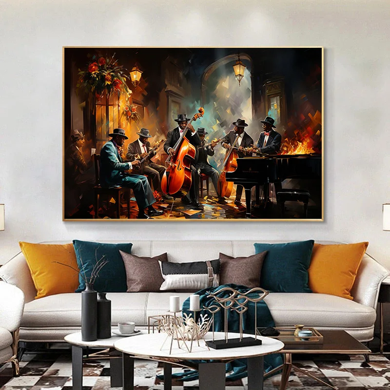 

Retro Abstract Jazz Band Night Club African Jazz Musicians Poster Canvas Painting Wall Art Pictures Home Studio Decor Gift
