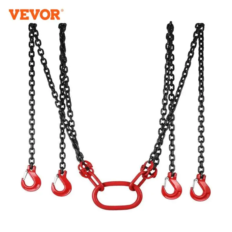 

VEVOR Lifting Chain Sling Lifts 5 Tonne 1.5M 3M 4M X 5/16 Inch Heavy Duty With 4 Legs Grade Hooks and Adjuster G80 Alloy Steel