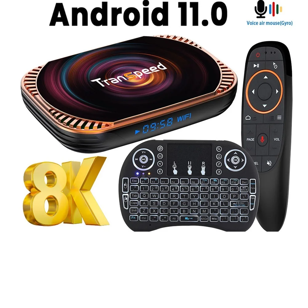 

Top Transpeed Amlogic S905X4 8K Android 11.0 TV BOX 2.4G&5.8G Very Fast WiFi 4K Voice Assistant dual wifi 32GB 64GB TV Box