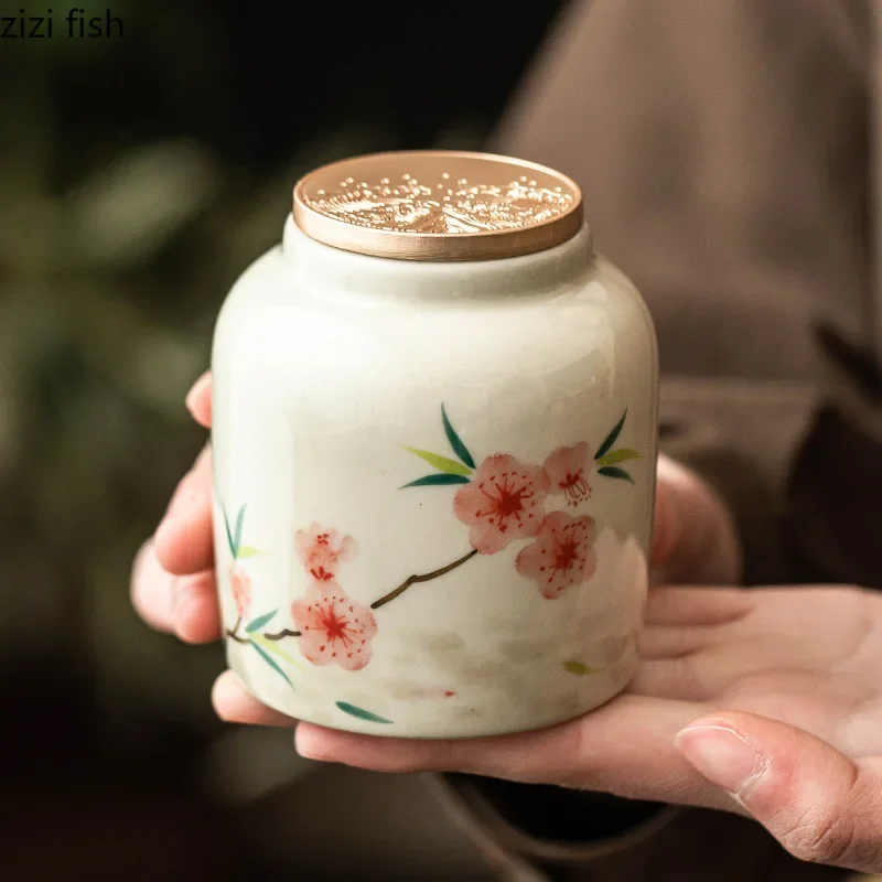Ceramic Tea Jar Tea Box Tea Tin Moisture Proof Sealed Jar Teas Storage Jar Hand Drawn Storage Container Teaware Accessories