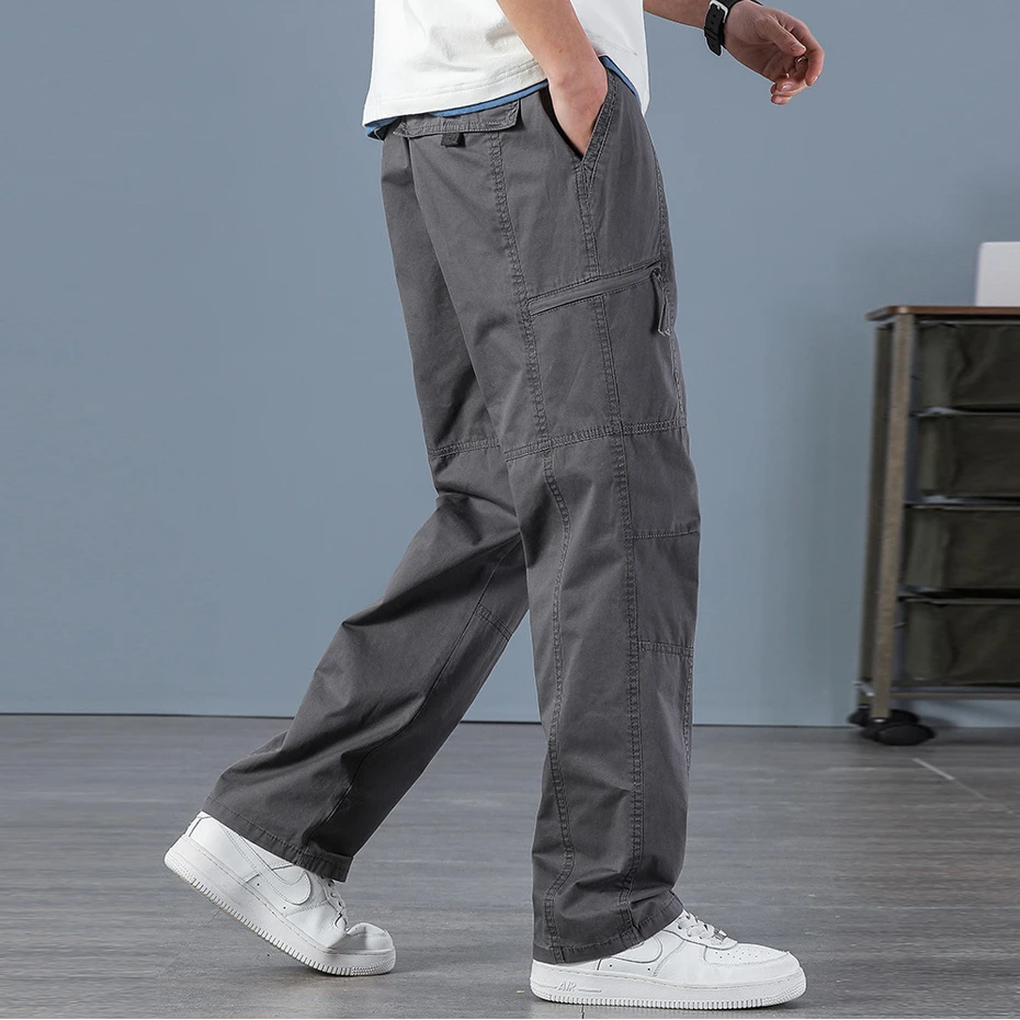 6XL Plus Size Cargo Pants Men Straight Pants Fashion Casual Elastic Waist Trousers Male
