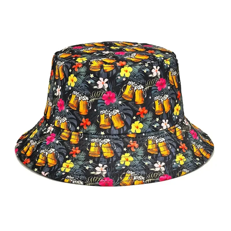 Spring and Autumn Polyester Cartoon Print Bucket Hat Fisherman Hat Outdoor Travel Hat Sun Cap Hats for Men and Women 239