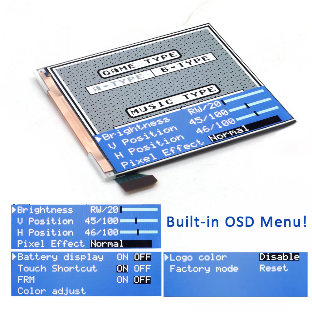 Logo Color Adjustable GBP Q5 Larger IPS Screen LCD Display Build in OSD FRM for GBP Retro Pixel Screen Kits with Shell