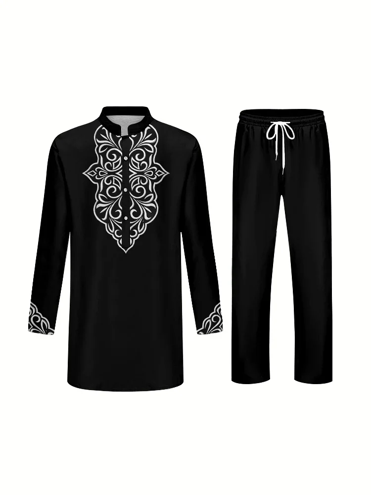 African Culture Men's Suit Stand-up Shirt Pants Set Personalized Fashion 3D Printed Two-piece Traditional Dresses Clothing