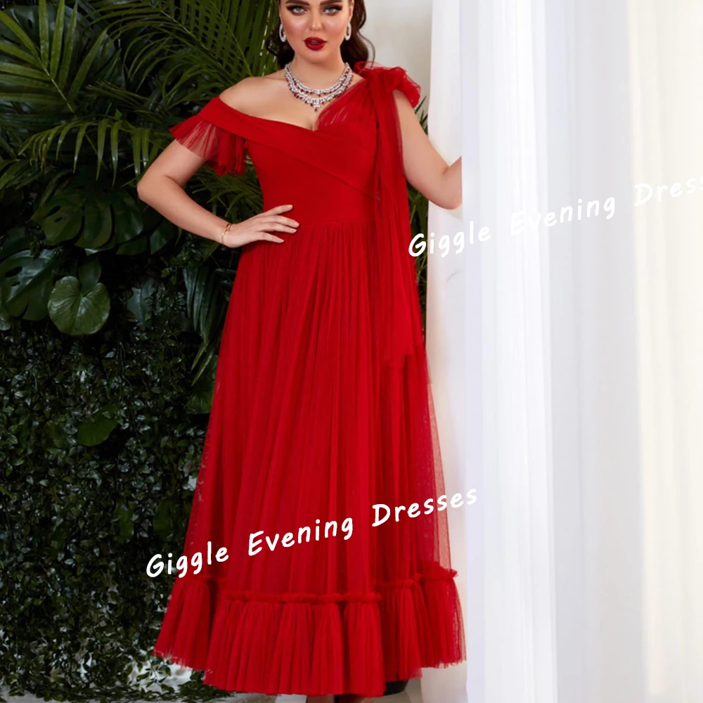 

Giggle Chiffon Off The Shoulder Elegance Prom Gown Saudi Arab Simple Ankle-Length Draped Evening Party Dresses for Women 2024