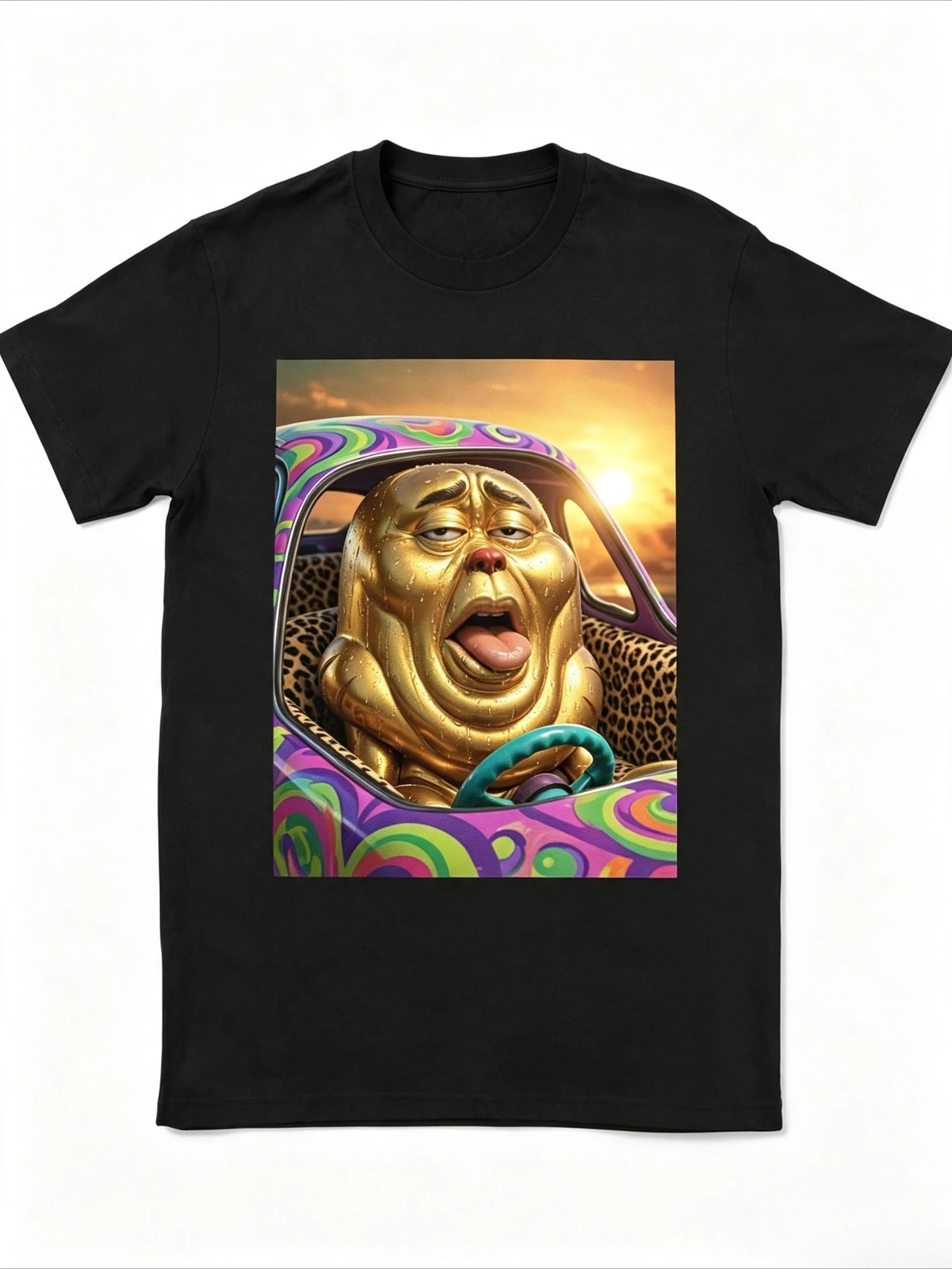 Psychedelic Driving Character Portrait Graphic T-shirt Men Women Loose Casual Trippy Art Print Cotton Daily Street Fashion Tops