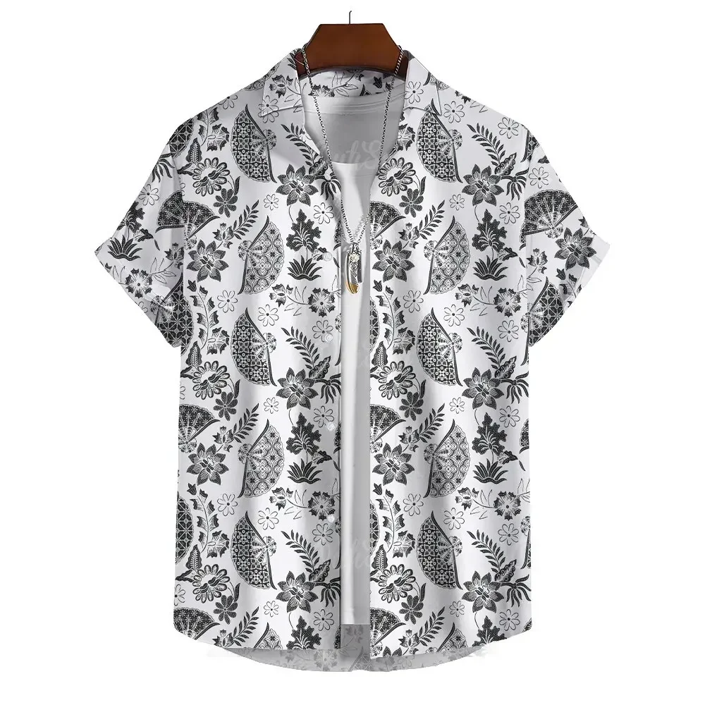 Muzułmańska koszula męska z krótkim rękawem Retro Ethnic Totem Print Summer Fashion Casual Family Wear Lapel Oversized Męska koszula Top S-5XL