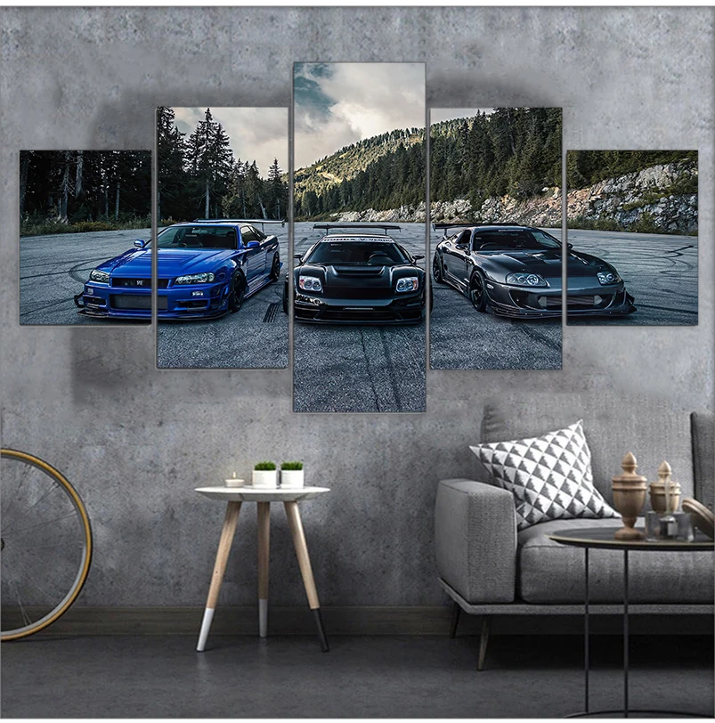 JDM Supra Nissan Skyline NSX Car 5 Piece Canvas Wall Art Print Home Decor HD Pictures 5 panel poster Paintings