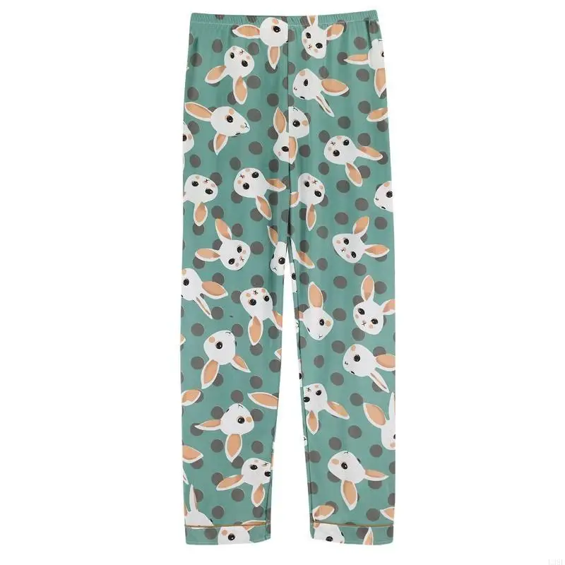 l38e-womens-2-piece-cartoon-rabbit-polka-dot-print-pajamas-set-long-sleeve-lapel-button-down-tops-and-elastic-waist-pants