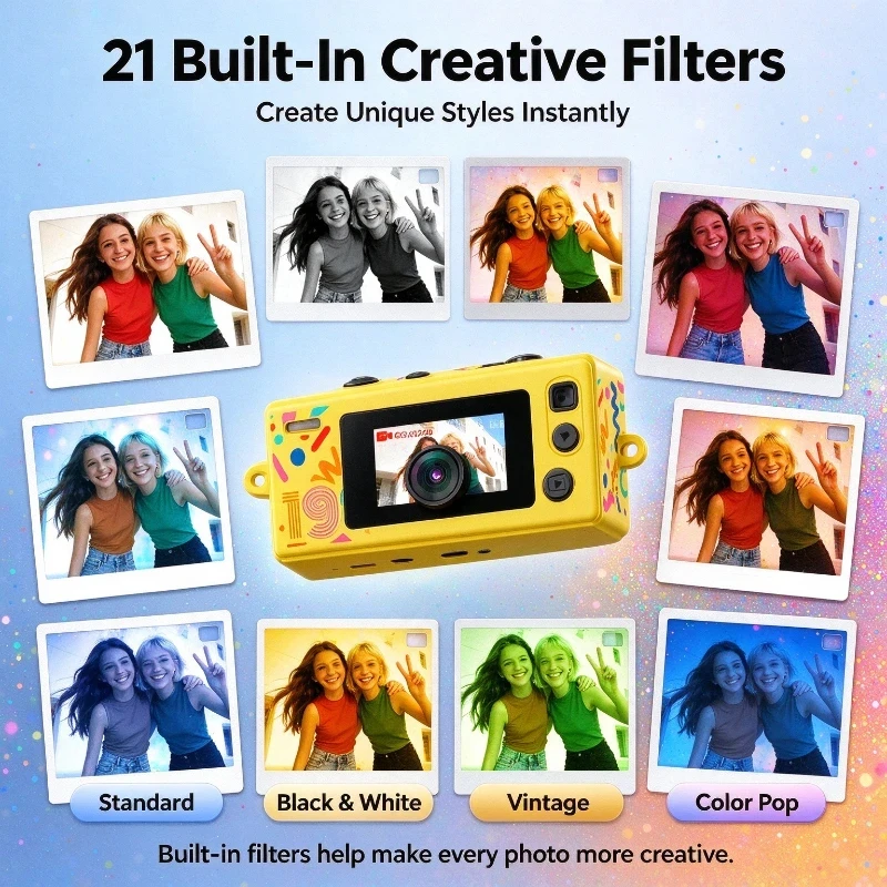 Portable Thumb Digital Camera 1080P Video Recorder 21 Filters Built-in Flash Mini Pocket Camera Type-C TF Card Expandable