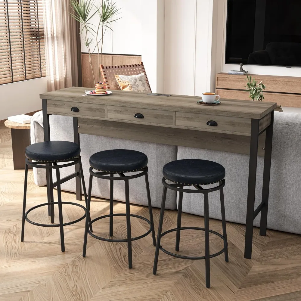 

Height Extra Long Dining Table Set with 3 Stools,Bar Kitchen Table Set with 3 Drawers