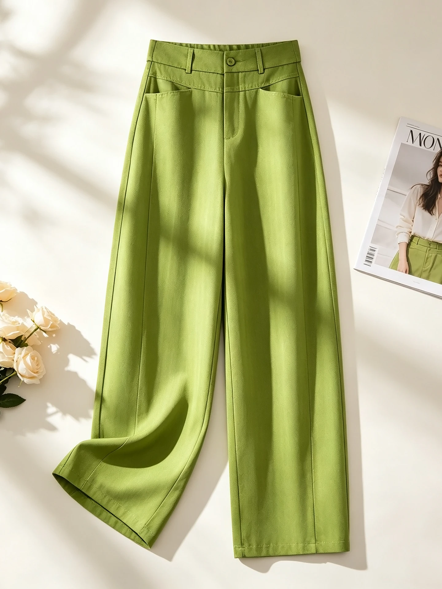 

High Waist Loose Fit Summer Casual Banana Pants Women's Linen Wide Leg Knife Pants Lightweight Nine-Tenths Length