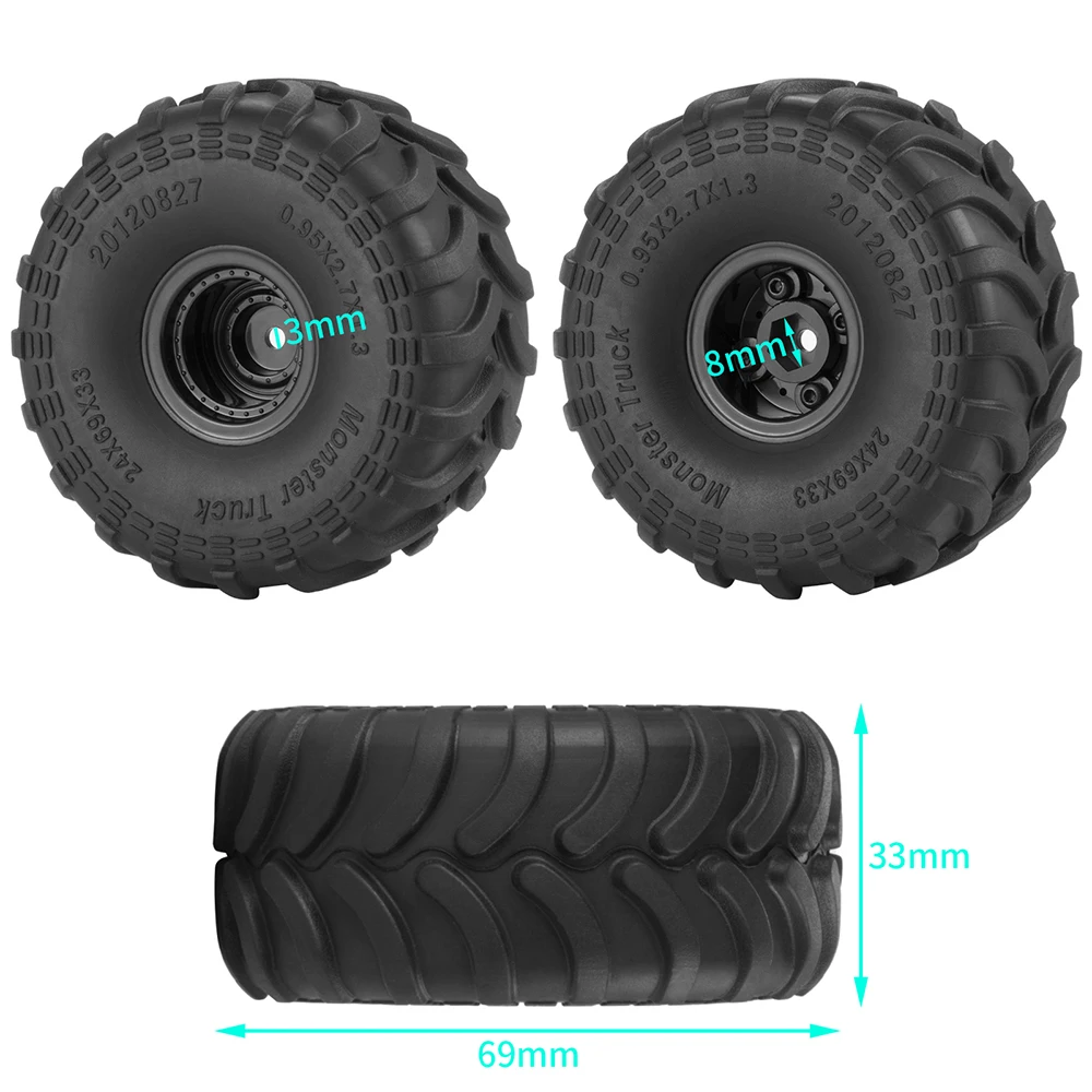 AXSPEED 4Pcs Plastic Wheel Rims 69mm Rubber Tires Set for TRX-4M 1/18 Axial SCX24 FMS FCX24 1/24 RC Car Truck Model Upgrade Part