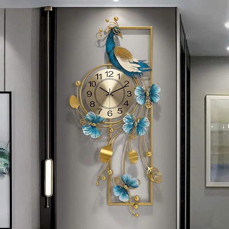 Chinese Style Peacock Wall Clock Creative Modern Artistry for Living Room Luxury Large Statement Piece with Silent Movement