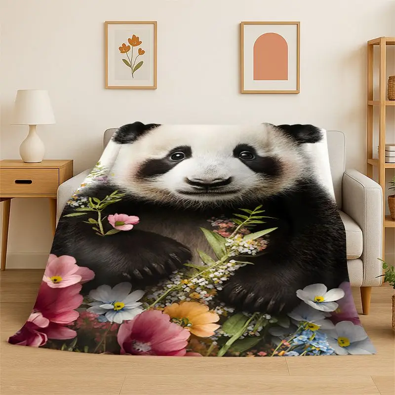 Cartoon Cute Panda China Animal Flannel Blanket Soft Throw Blanket for Bedroom Living Room Bed Travel Camping Picnic Nap Cover
