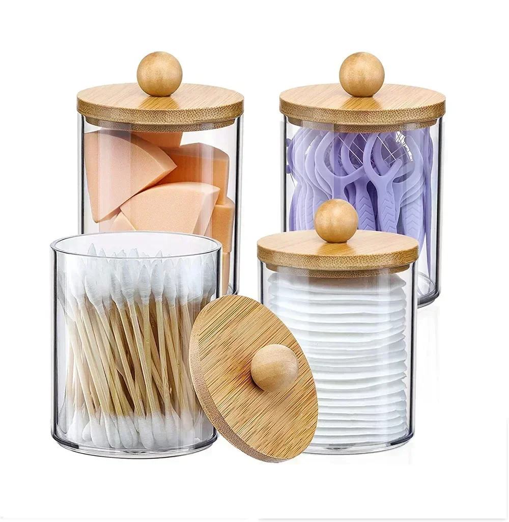 Storage Organizer Holder Canister Apothecary Jars with Lid for Cotton Rounds Acrylic Cosmetic Candy Snacks Desktop Storage Box