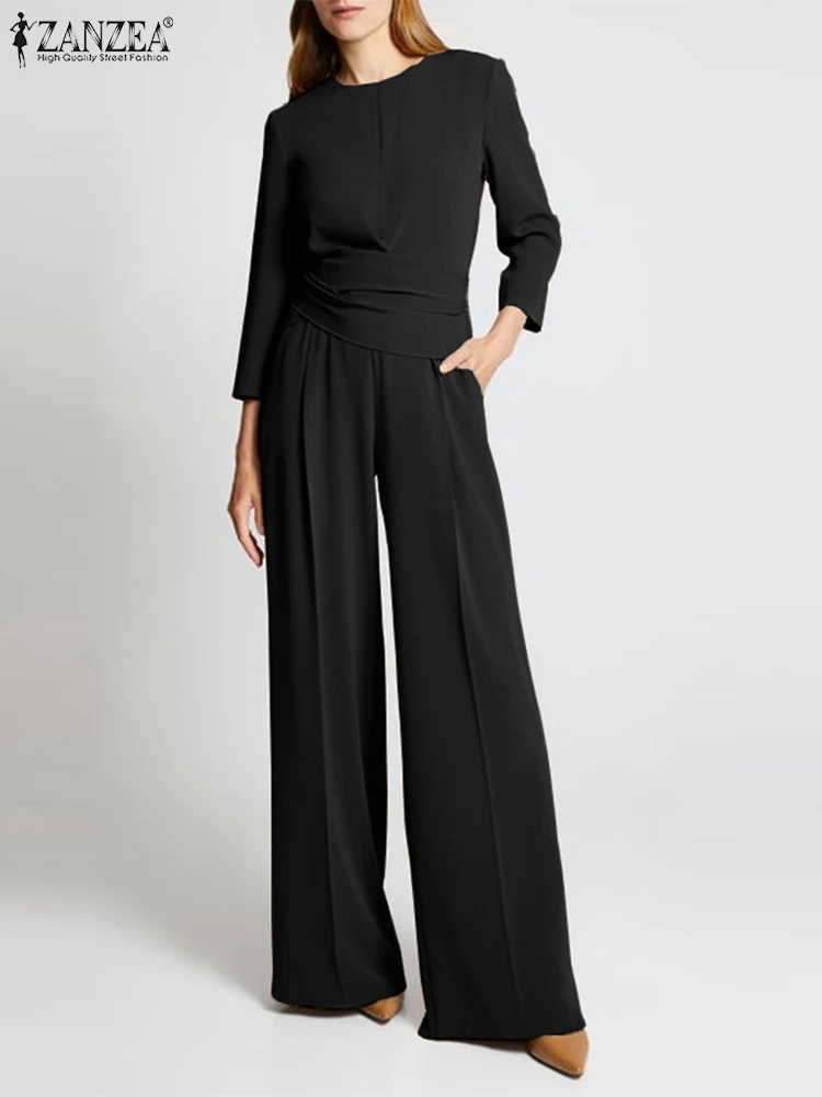 

Fashion Tracksuits 2pcs Women Outfits Spring Long Sleeve Blouse Pant Sets ZANZEA Casual Trousers Suits Femme Solid Matching Sets