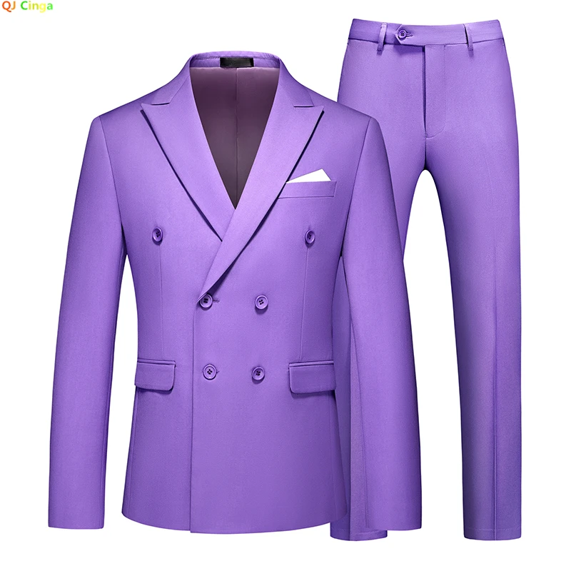 

Violet Double Breasted Men Solid Color Suit Coat / Men Slim Wedding 2 Pieces Blazers Jacket Pants Trousers M-5XL 6XL