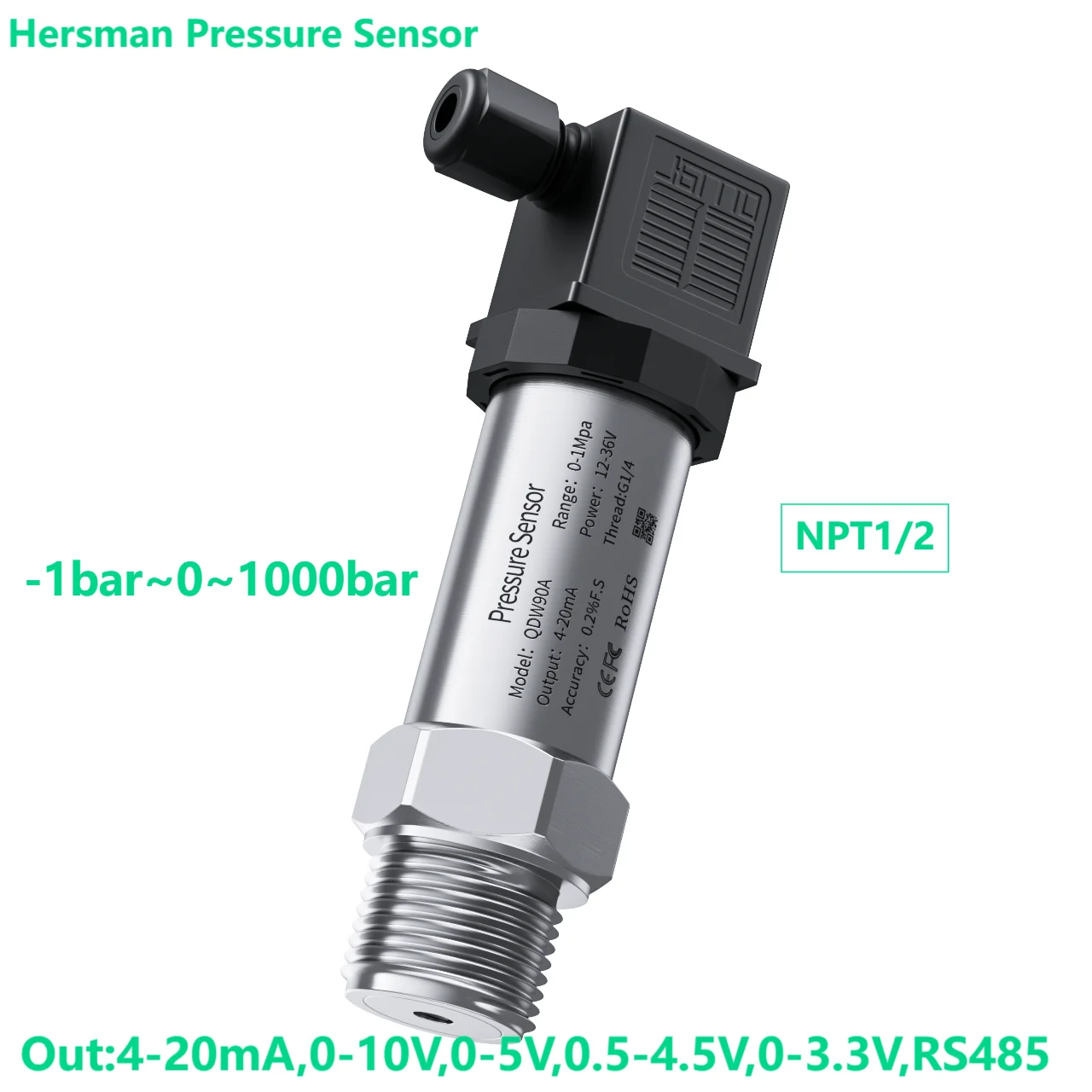 NPT1/2 pressure transmitter sensor 0-100bar 5bar 150bar DC24V DC5V pressure transducer hydraulic 4-20mA 0-10V 0.5-4.5V 0-3.3V