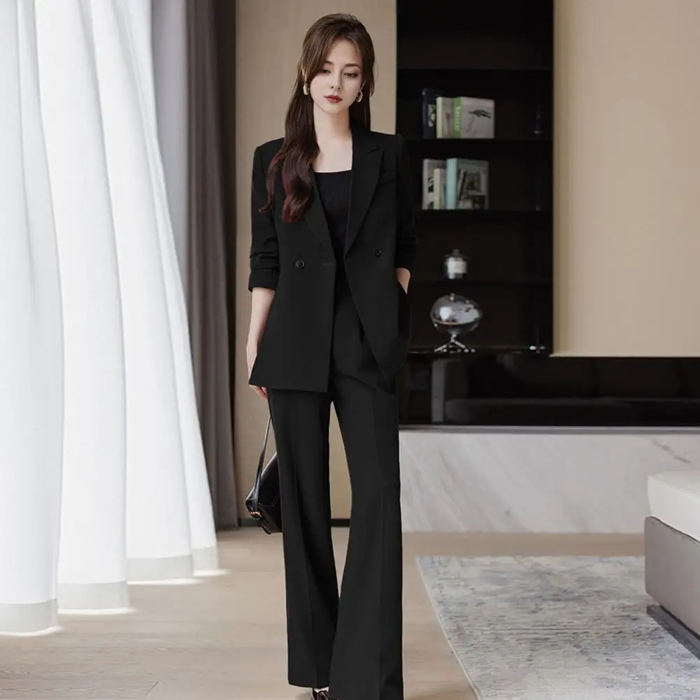 Business Two-piece Suit Elegant Women\'s Formal Suit Set with Turn-down Collar Jacket Trousers Stylish Business for Commuting