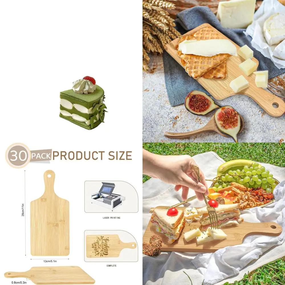 

Set of 30 Bamboo Cutting Boards with Handle, 11x5 Inches, Ideal for Charcuterie, Engraving, and DIY Gifts