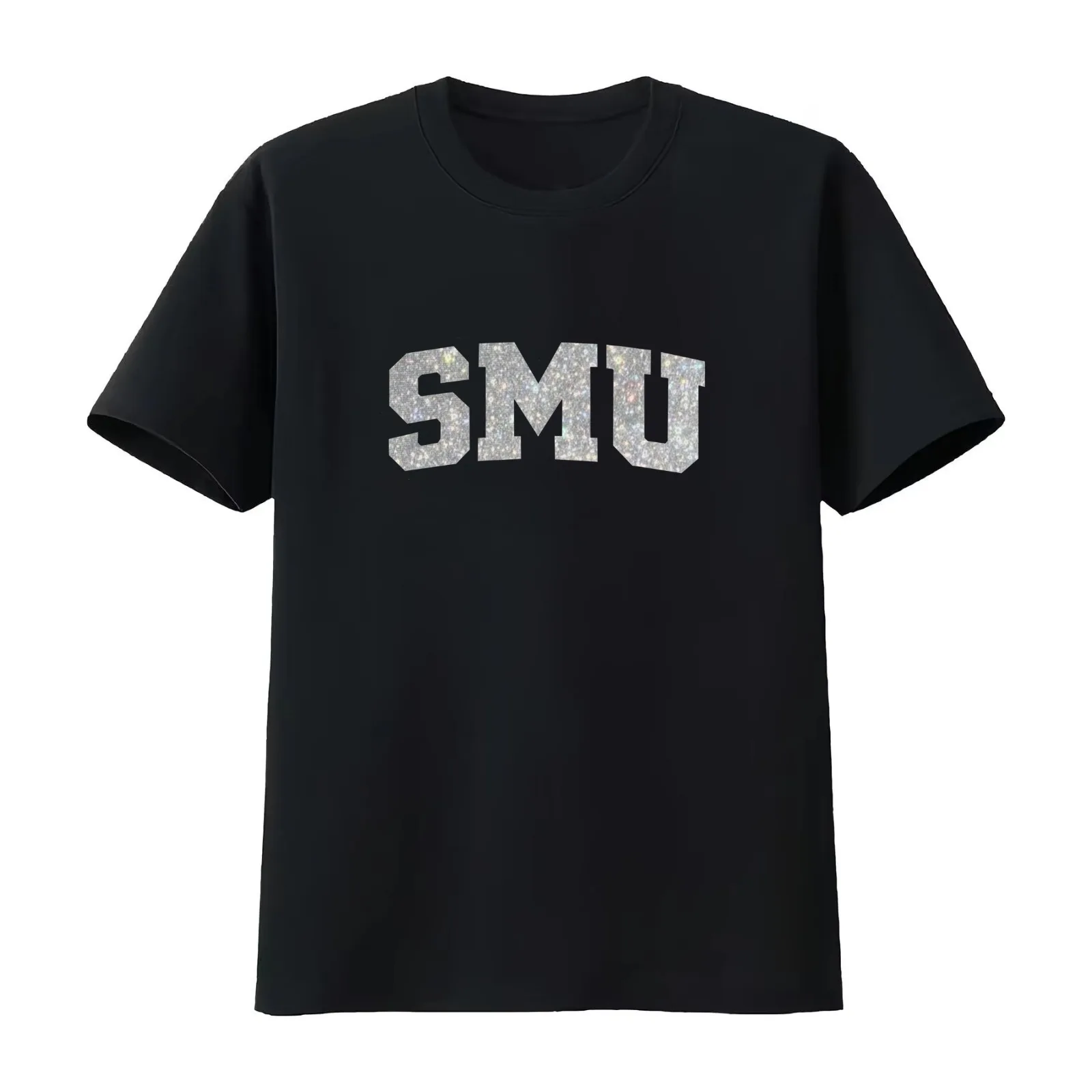 Smu silver bling glitter T-Shirt Summer Casual Cotton Tee Oversized Streetwear Tops Vintage Graphic Print Unisex Men Women