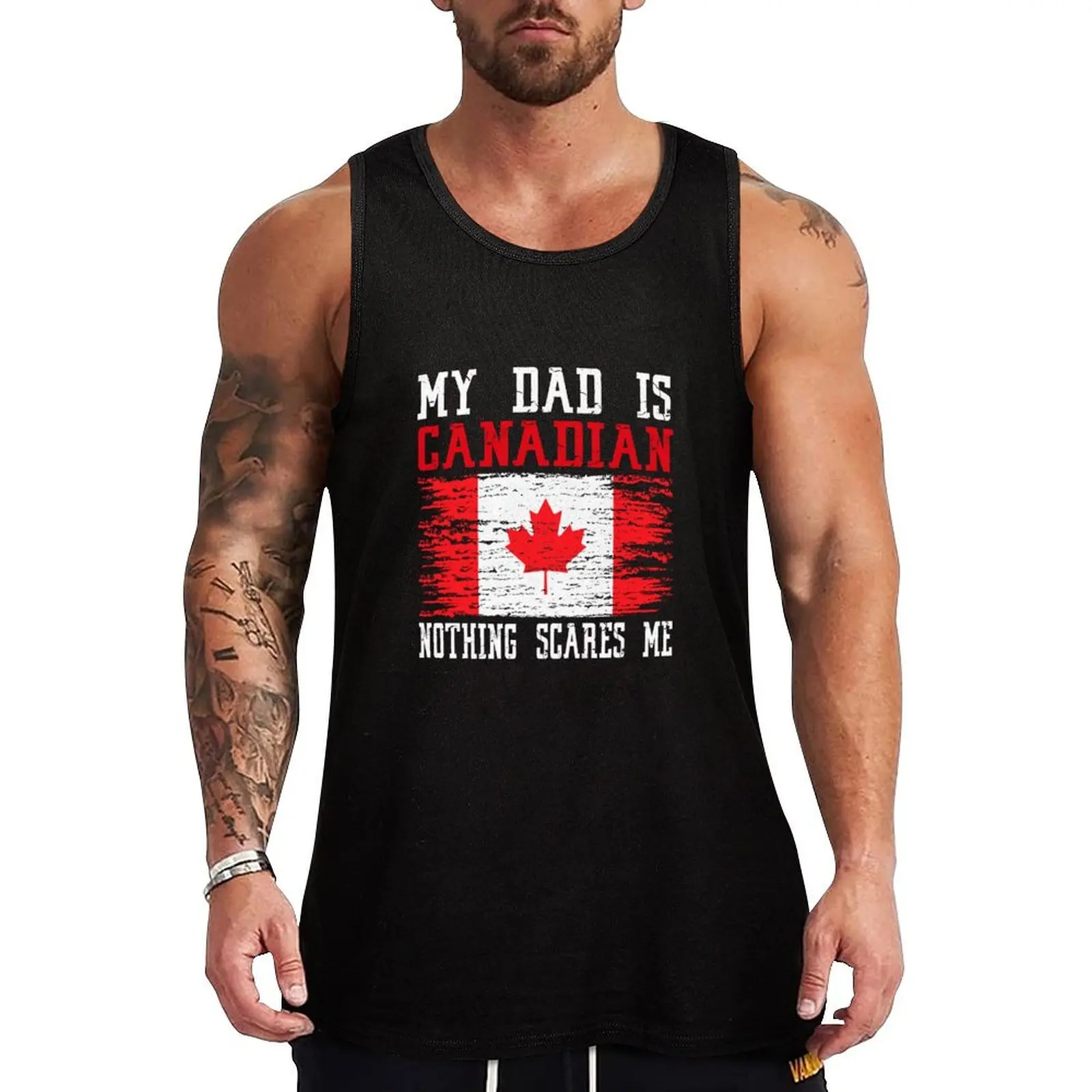 My Dad Is Canadian Nothing Scares Me Vintage Canadian Flag Tank Top Men's singlets gym training accessories t shirts