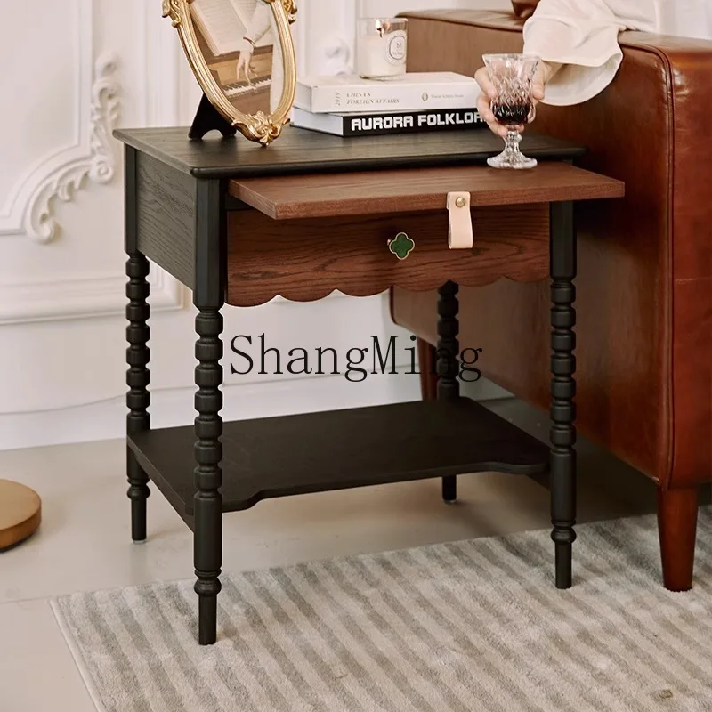 

FG retro solid wood bedside table household bedroom bedside storage cabinet medium antique light luxury side cabinet locker