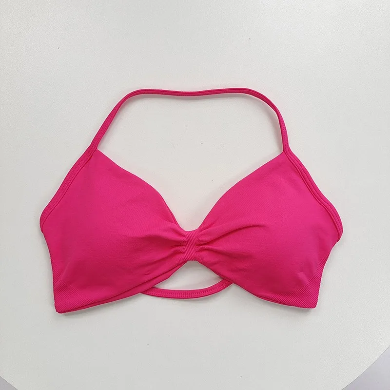 حمالة صدر رياضية برباط عالية الدعم للنساء - قميص قصير بحزام رفيع، بدون خياطة، مناسب للتدريب على الضغط واليوجا، قميص صالة الألعاب الرياضية