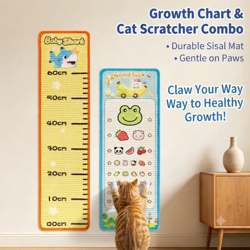 Novelty Sisal Cat Scratching Mat Height Chart & Eye Chart Design Vertical Cat Scratcher Pet Toy Home Wall Decor