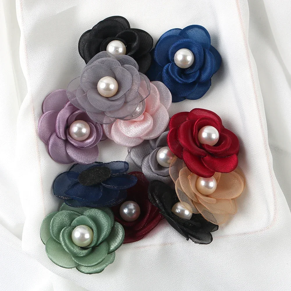 

10pcs Handmade Chiffon Fabric Artificial Flowers With Bead Bridal Wedding Headpieces Accessories Hair Clips Corsage Fake Flower