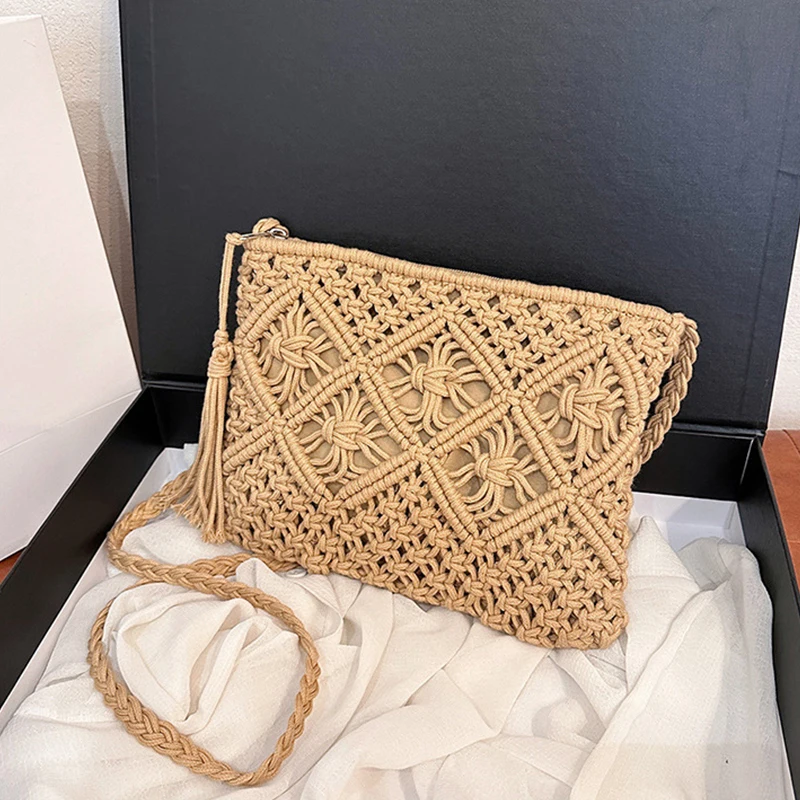 Mode Woven Aushöhlen Schulter Taschen Stroh Sommer Umhängetasche Strand Reise Handtasche Weiblichen Beutel Frauen Messenger Taschen 2024 – Detail 17