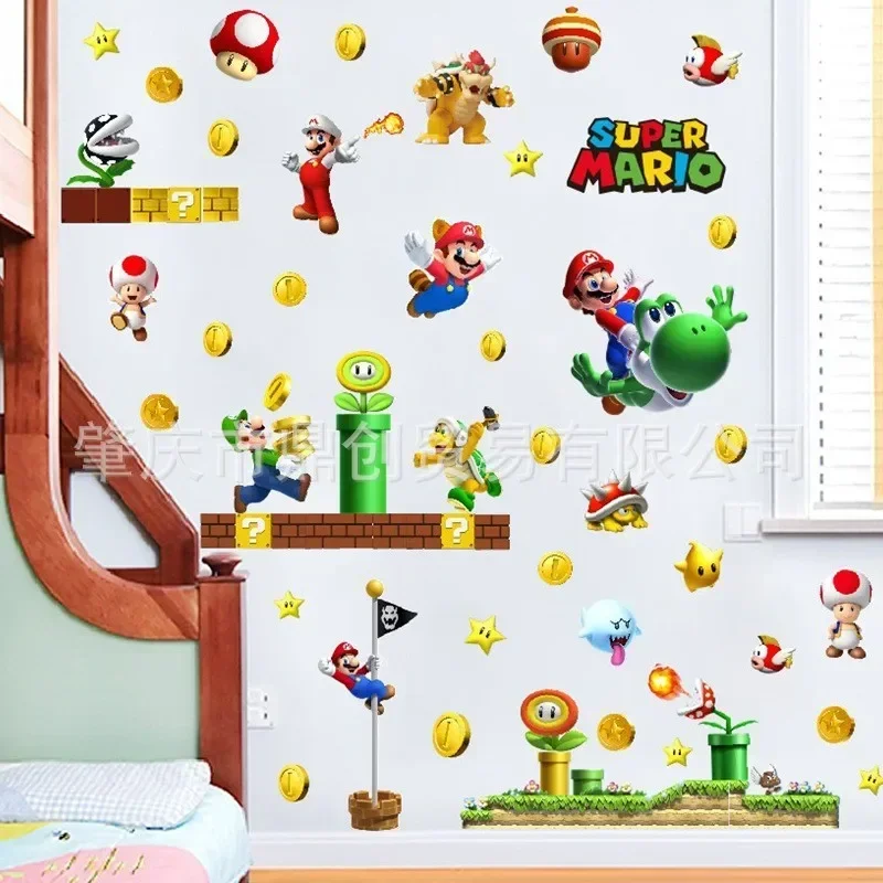 Super mario anime figura luigi yoshi pvc auto adesivo adesivo de parede cartaz crianças quarto porta vidro decoração presentes aniversário