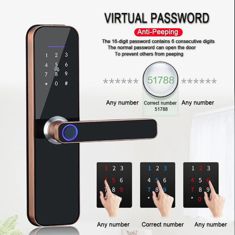 TT Lock Bluetooth Electronic Smart Door Lock With Biometric Fingerprint IC Card Password Key Unlock USB Emergency Charge