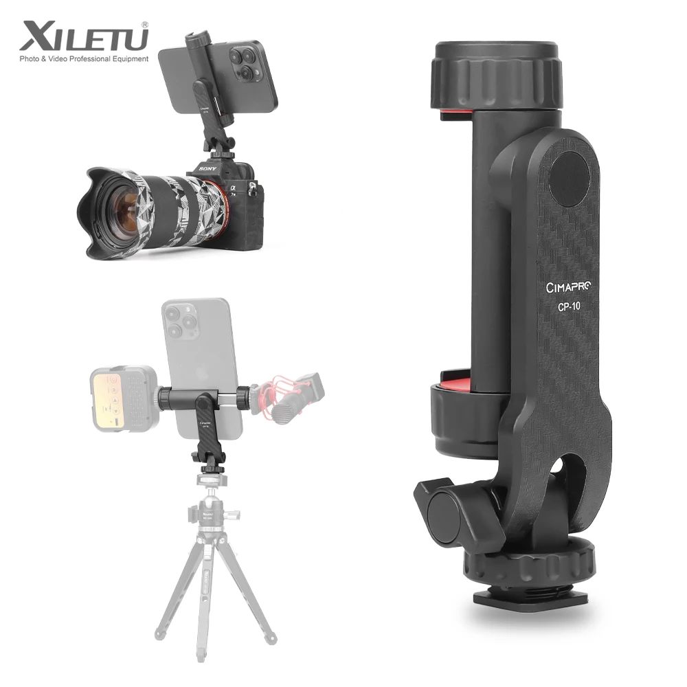 XILETU CP-10 supporto per telefono girevole a 360 ° supporto per treppiede per telefono a scatto verticale con morsetto per Clip per telefono a scarpa fredda Video Vlog