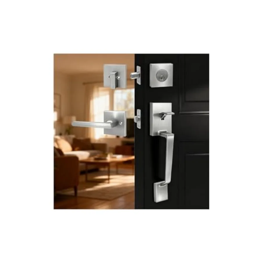 

Exterior Door Handle with Adjustable Deadbolt and Spindle Extension Kit Heavy Duty Zinc-alloyed Front Door Lock Set